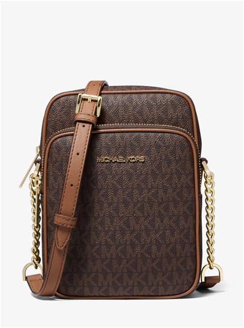 brown signature michael kors zipper jet set|jet set leather signature.